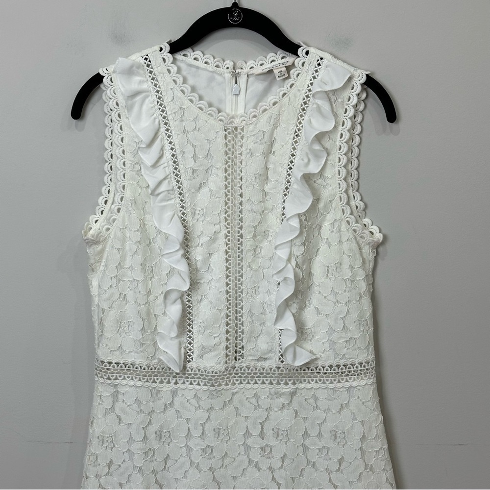 Miss Selfridge White Lace Dress Sleeveless Ruffle Hankerchief Hem - Picture 3 of 9